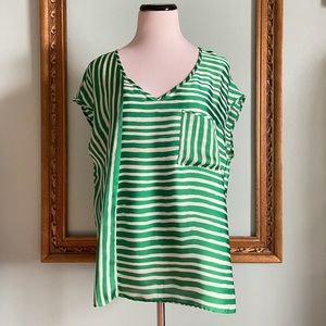 Anne Klein green and white asymmetrical blouse